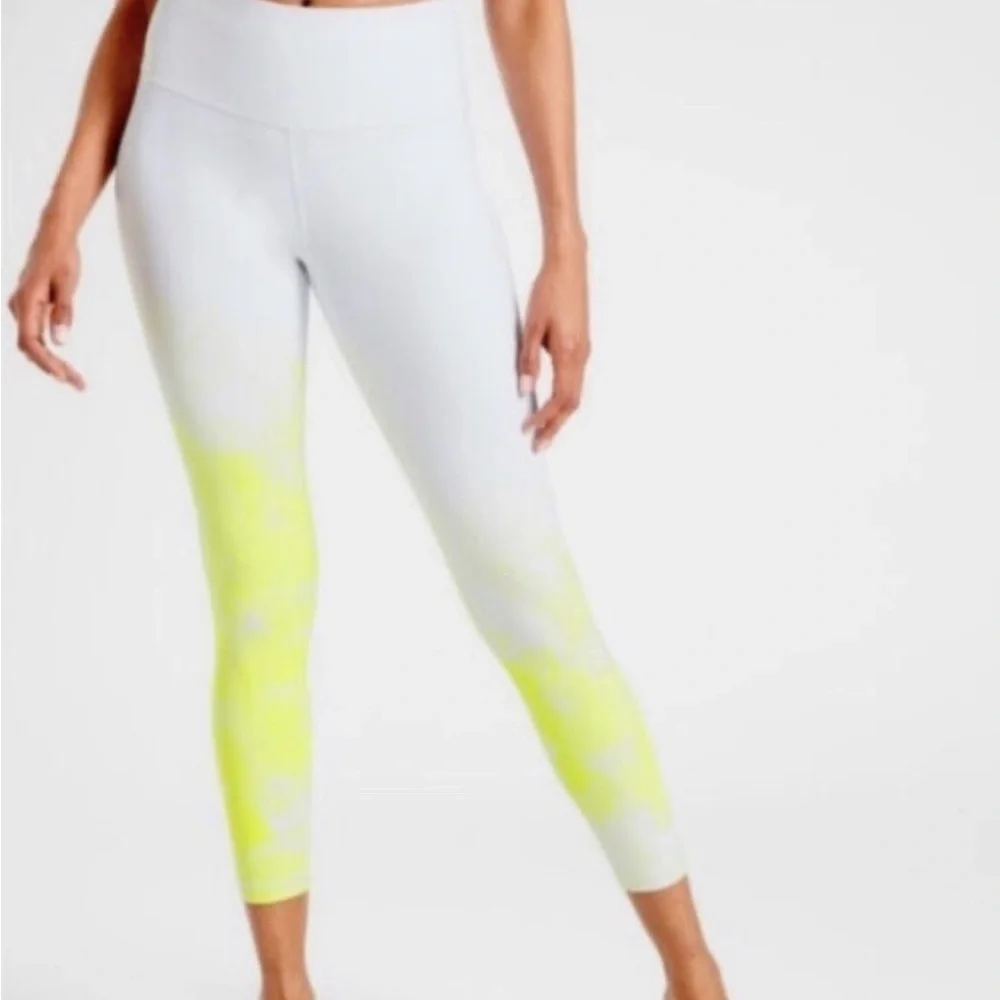 Athleta white and lime green Elation Mineral athletic leggings in Fiber Optic